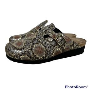 NAOT Elegant Autumn Golden Python Print Leather Slip On Clogs